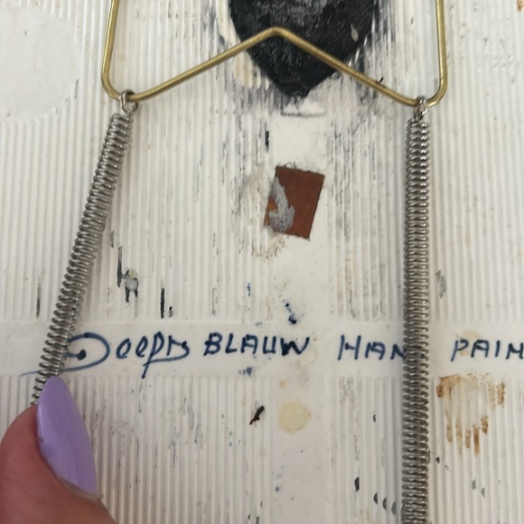 Delft Blauw Blue and White Dutch Windmill Tile Art with Wire Hanger - Picture 3 of 4